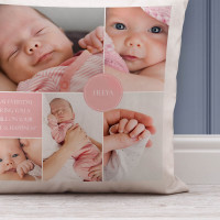 personalised New Baby Collage Photo Cushion (White) 18x18"