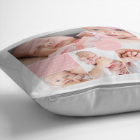 personalised New Baby Collage Photo Cushion (White) 18x18"