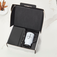 Black Castelli Notebook, Pen & Black Travel Flask Mug With Black Handle Gift Set 
