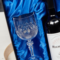 Ornate Frame Couples Names x2 Goblet Gift Set With Bottle Of Red Wine