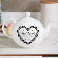 personalised ormate just married teapot