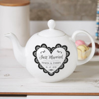 personalised ormate just married teapot