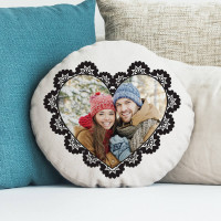 personalised Ornate Heart Round Photo Cushion 18"