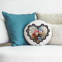 personalised Ornate Heart Round Photo Cushion 18"