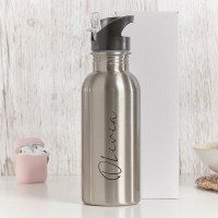 personalised Ornate Name Watter Bottle with Straw