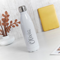 Personalised White Water bottle Ornate