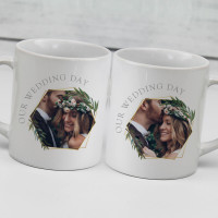 personalised Our Wedding Day Heart Handle Mugs