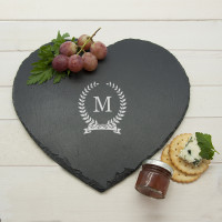 personalised Monogrammed Wreath Heart Slate Cheese Board