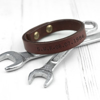 personalised Men's Thick Brown Leather Bracelet