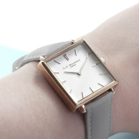 personalised Elie Beaumont Grey Square Leather Watch