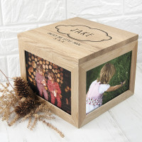 personalised Baby Name Oak Photo Cube