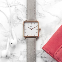 personalised Elie Beaumont Grey Square Leather Watch