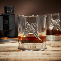 English Pewter Double Pheasant Whisky Glasses Gift Set