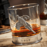 English Pewter Double Pheasant Whisky Glasses Gift Set