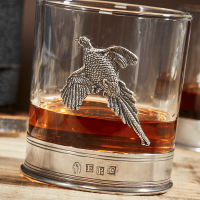 English Pewter Double Pheasant Whisky Glasses Gift Set