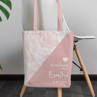 personalised Pink Bridesmaid Marble Canvas Tote Bag