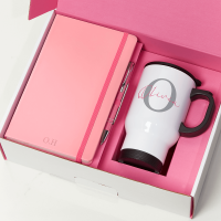 Pink Notebook, Pen & White Water Bottle Gift Set