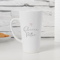 personalised Pink Heart Name Tall Latte Mug