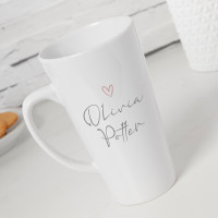 personalised Pink Heart Name Tall Latte Mug