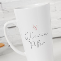 personalised Pink Heart Name Tall Latte Mug