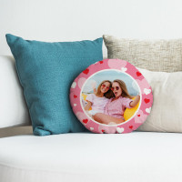 personalised Pink Hearts Round Photo Cushion 18"