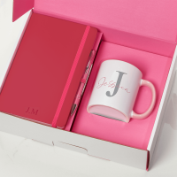 Pink Notebook, Pen & Initial Mug Gift Set
