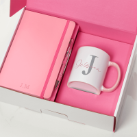 Pink Notebook, Pen & Initial Mug Gift Set