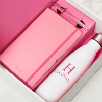 Pink Notebook, Pen & White Water Bottle Gift Set