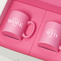 Work and Work From Home WFH Pink with Pink Satin Mugs