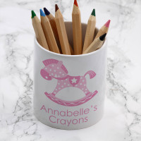 personalised Pink Rocking Horse Pen Pot