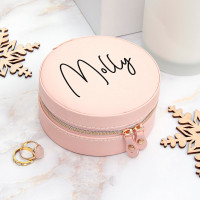 personalised Round Jewellery Case - Pink