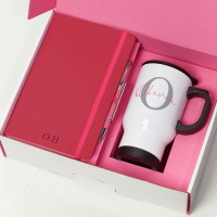 Pink Notebook, Pen & White Travel Mug Gift Set