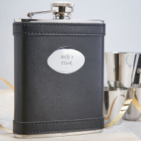 personalised 6oz Black Leather Flask & Cups