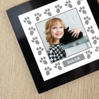 personalised Rabbit Paw Border Black Glass Photo Coaster 