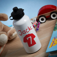 Personalised Red Football Shirt White Water Bottle