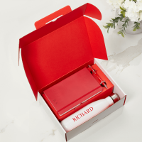 Red Notebook, Pen & White Water Bottle Gift Set