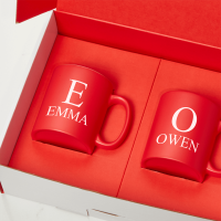 Matching Initial & Name Red Mugs Gift Set