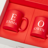 Matching Initial & Name Red Mugs Gift Set