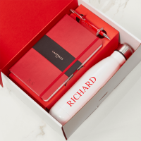 Red Castelli Notebook, Pen & White Water Bottle Gift Set