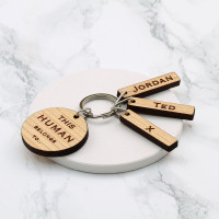 personalised Wood Round Keyring with Tabs