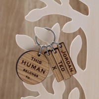 personalised Wood Round Keyring with Tabs