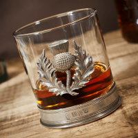 English Pewter Scottish Thistle Glass Whisky Tumbler