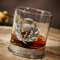 English Pewter Scottish Thistle Glass Whisky Tumbler