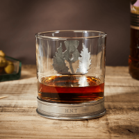 English Pewter Scottish Thistle Glass Whisky Tumbler