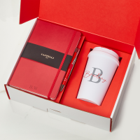 Script Initial Red inner With Red Castelli Red Pen & All White Travel Flask