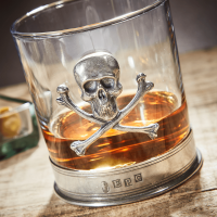 English Pewter Skull & Crossbones Glass Whisky Tumbler