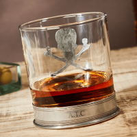 English Pewter Skull & Crossbones Glass Whisky Tumbler