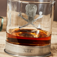 English Pewter Skull & Crossbones Glass Whisky Tumbler