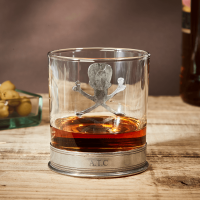 English Pewter Skull & Crossbones Glass Whisky Tumbler
