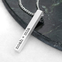 personalised Men's Solid Bar Necklace - Brushed Silver